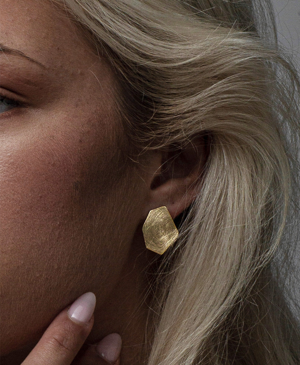 Asymmetrical Hexagon Earrings / Gold