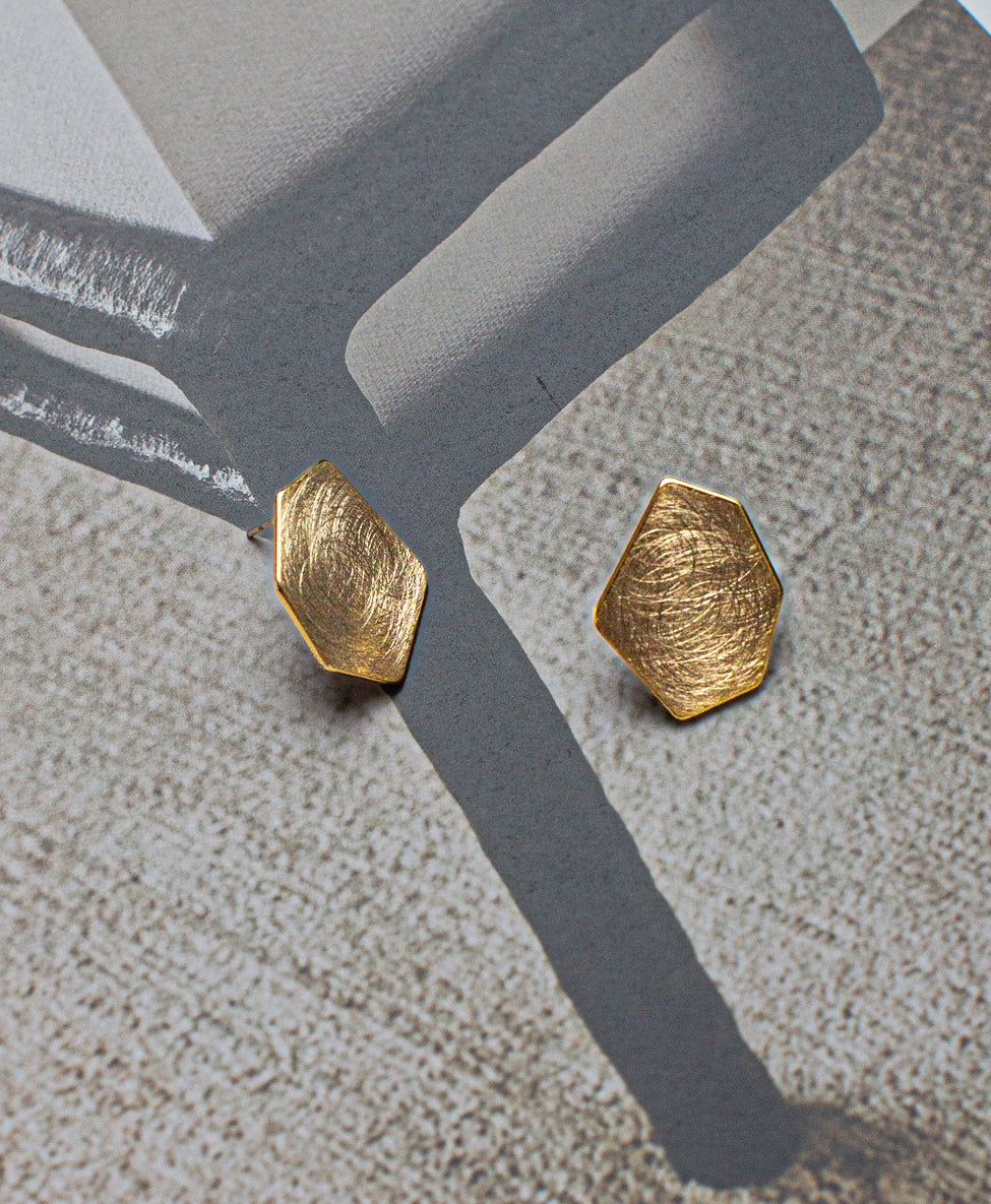 Asymmetrical Hexagon Earrings / Gold