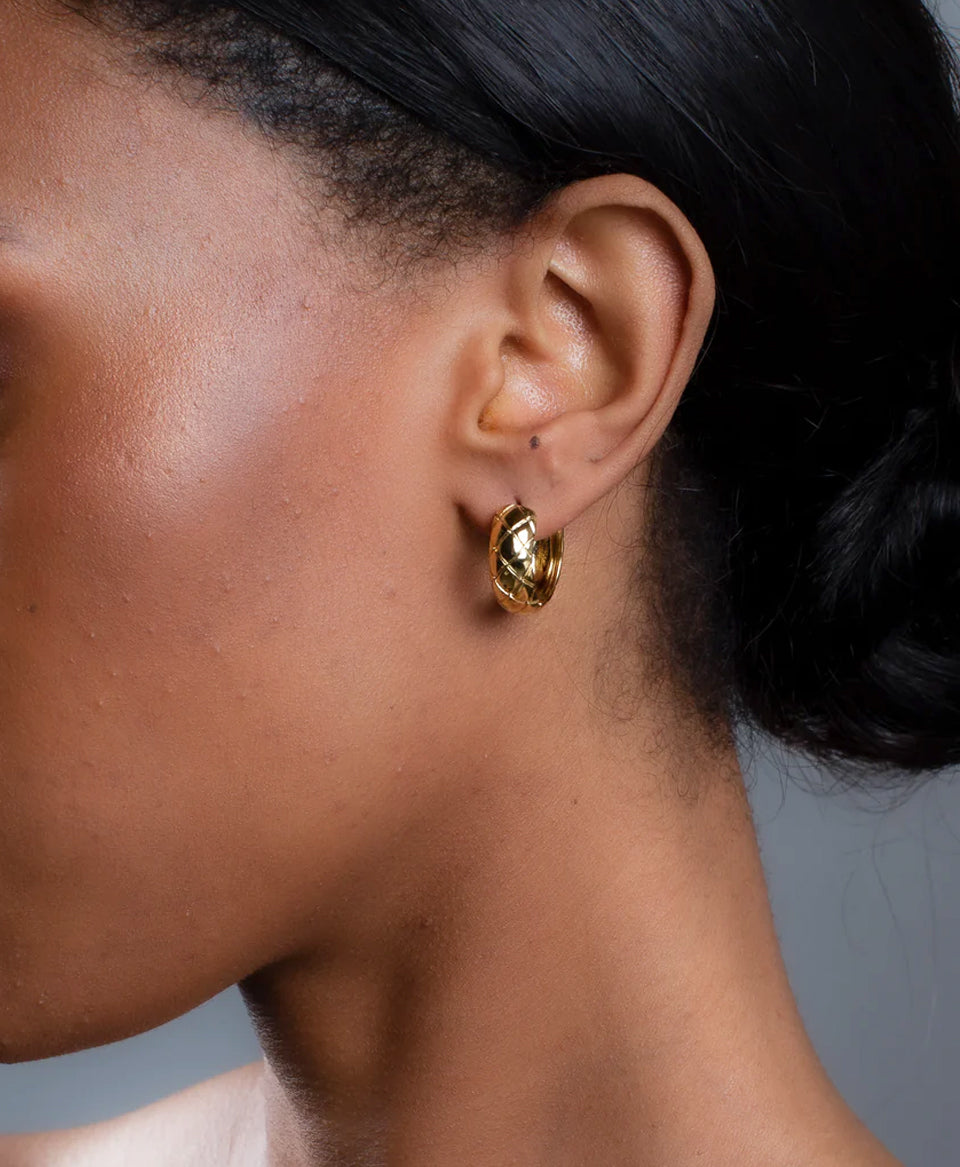 Tweed Hoop Earrings / Gold